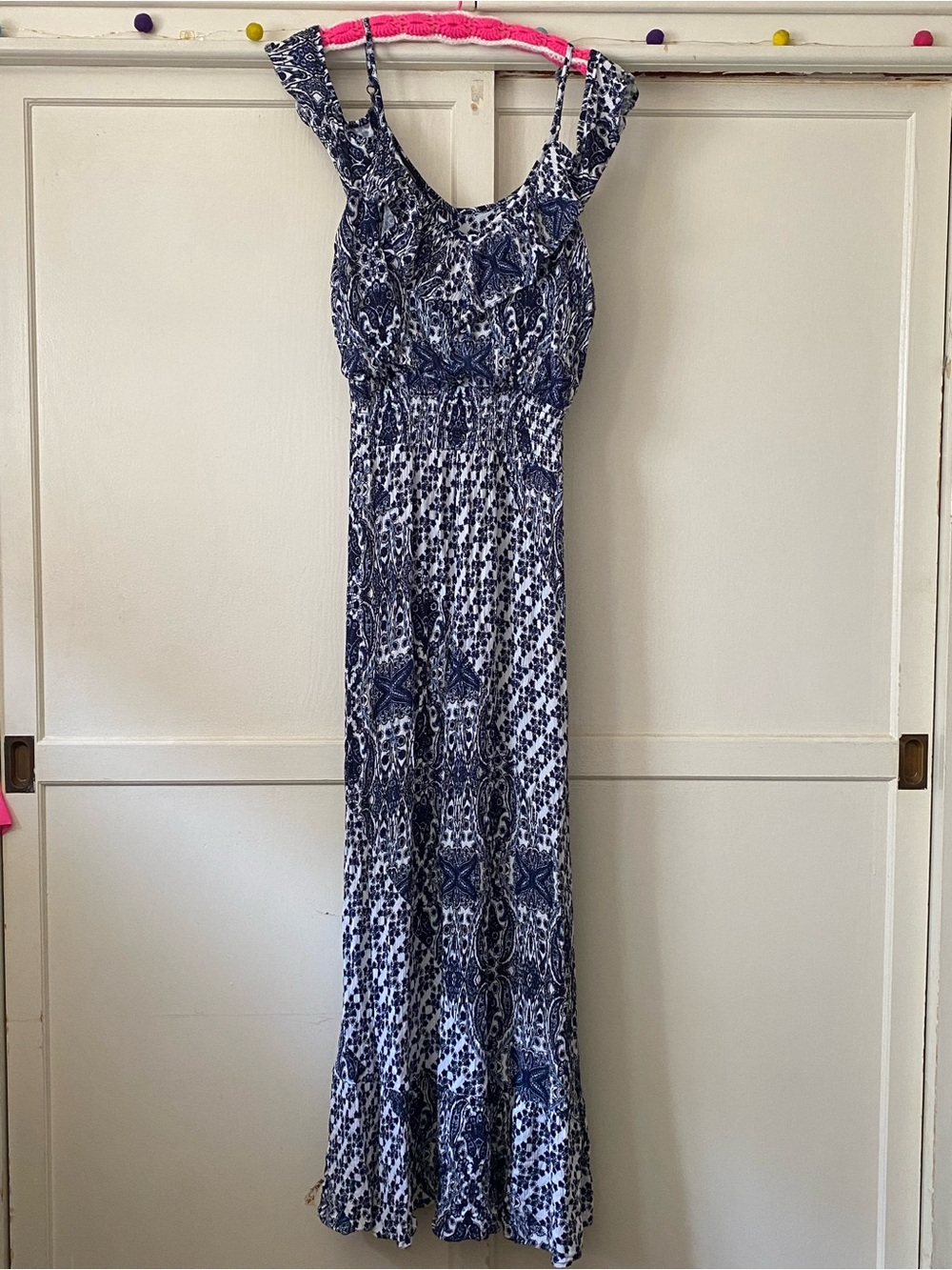 INC International Concepts Blue & White Patterned Sleeveless Maxi Dress